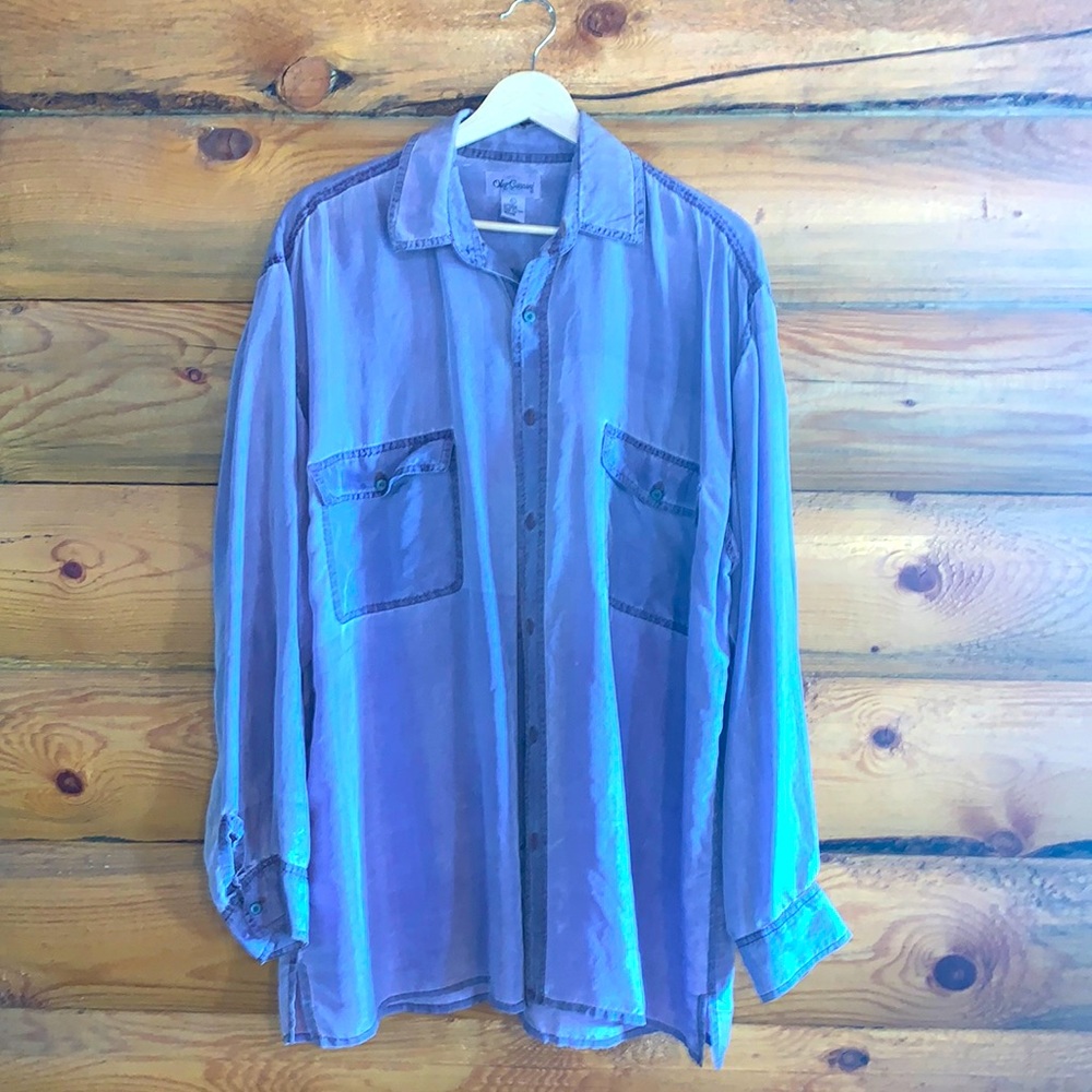 Silk vintage Oleg Cassini dusty purple long sleeve button up blouse